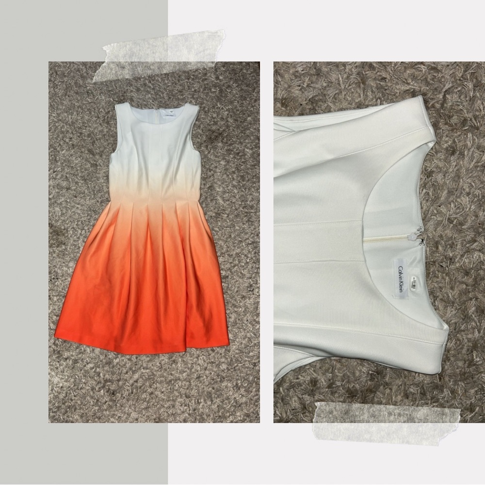 Calvin Klein Ombré Dress, Size Small, Orange/White